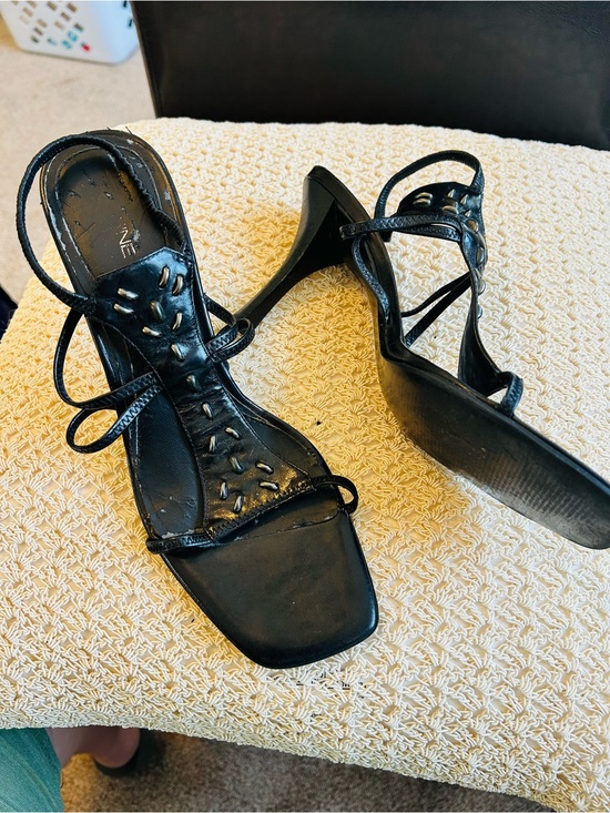 Nine West Shoes - Nine West Black Strappy Square-Toe Heels